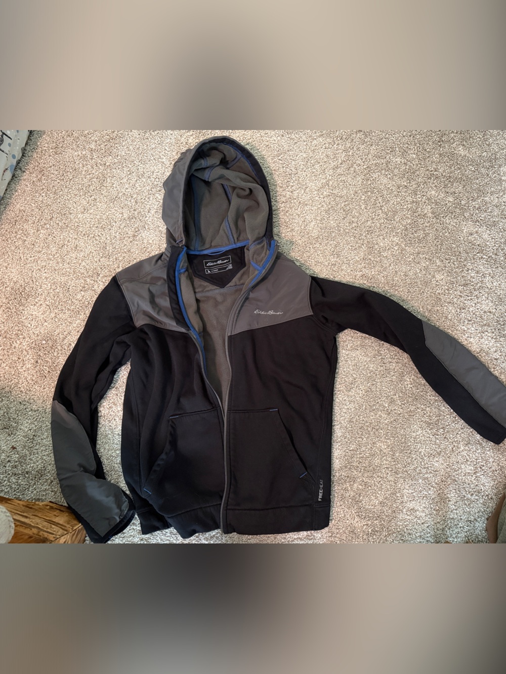 Eddie Bauer Black and Gray Hooded Performance Jacket Sz Medium